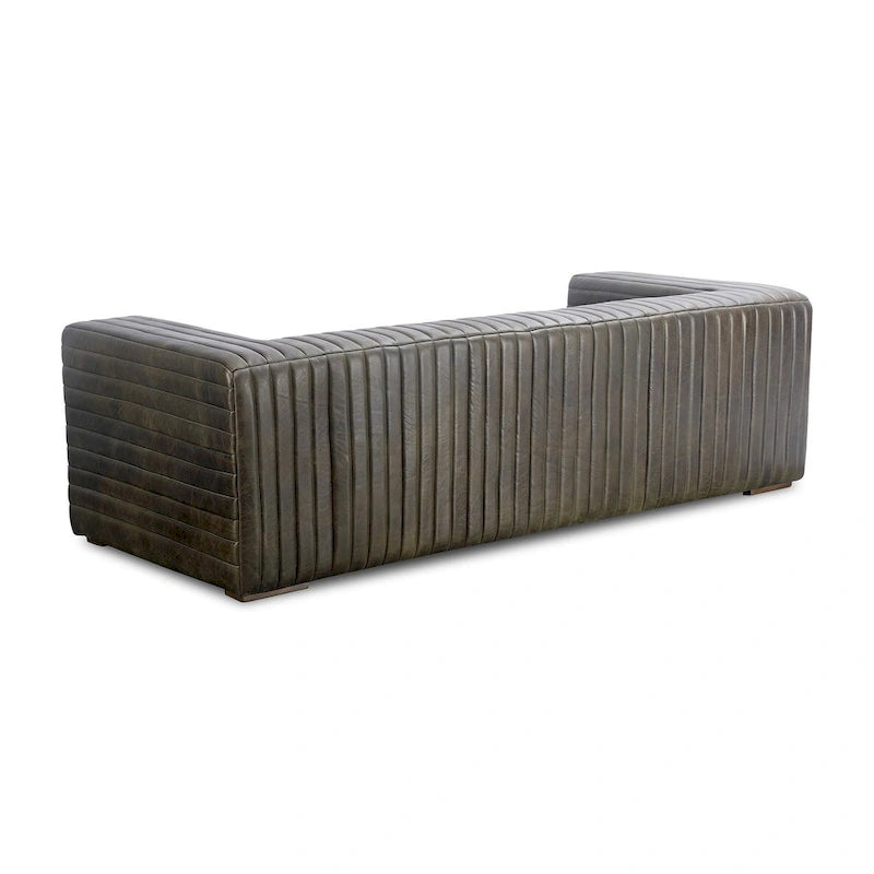 Modern Channel-Stitched Top-Grain Leather Sofa - 3 Seater