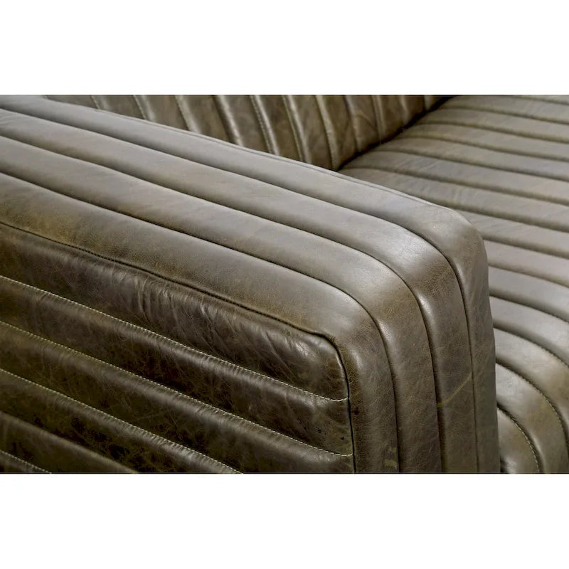Modern Channel-Stitched Top-Grain Leather Sofa - 3 Seater