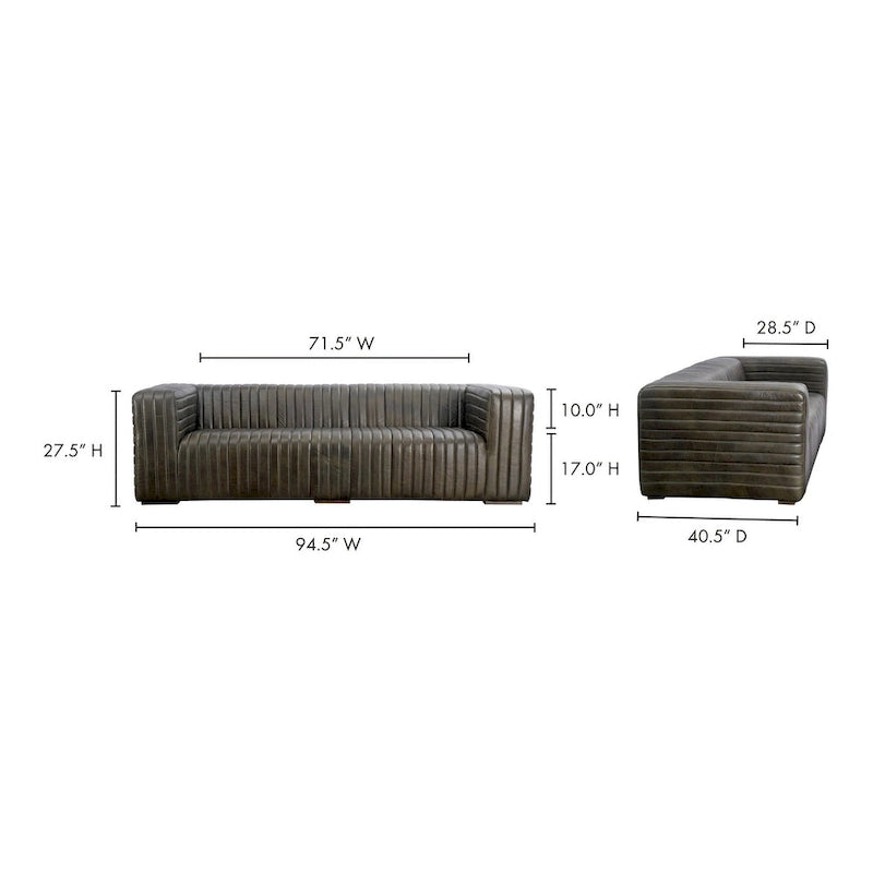 Modern Channel-Stitched Top-Grain Leather Sofa - 3 Seater