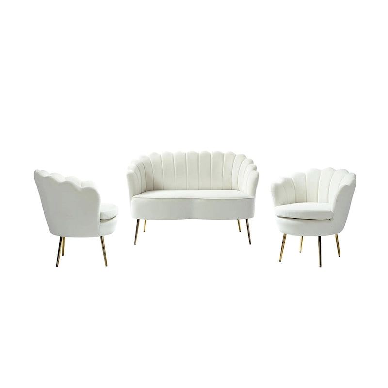 52 in. 3 Piece Living Room Set - Velvet Tufted Loveseat and 2 Chairs