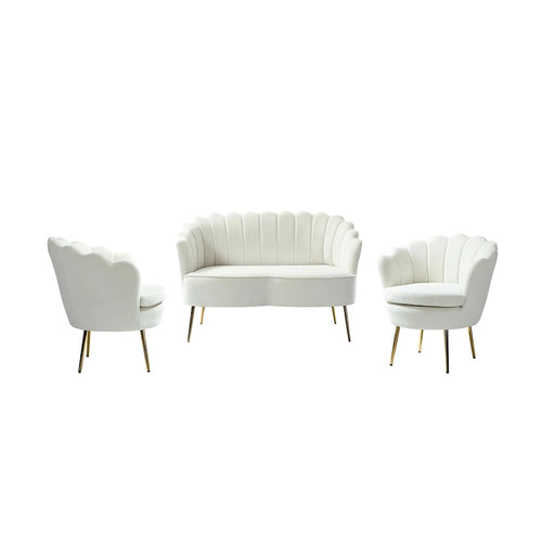 52 in. 3 Piece Living Room Set - Velvet Tufted Loveseat and 2 Chairs
