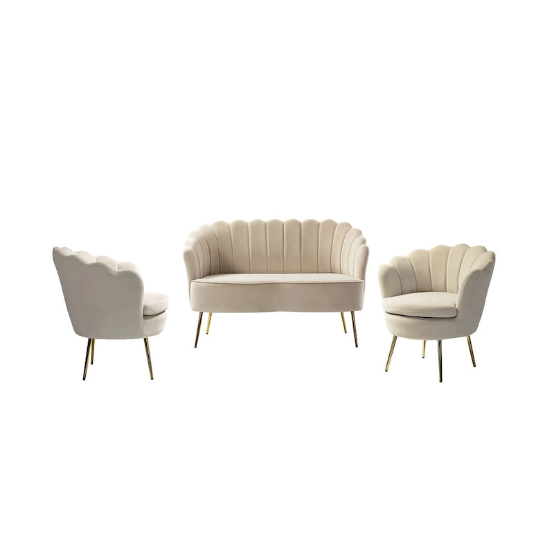 52 in. 3 Piece Living Room Set - Velvet Tufted Loveseat and 2 Chairs
