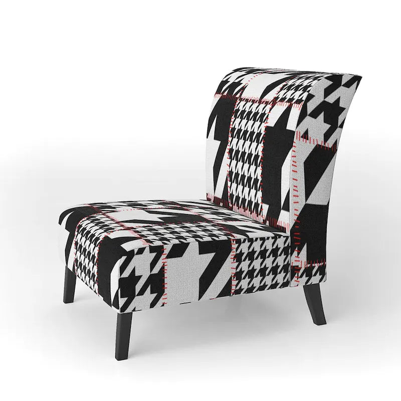 Classic Houndstooth Pattern Upholstered Mid-Century Accent Chair