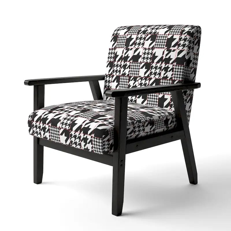 Classic Houndstooth Pattern Upholstered Mid-Century Accent Chair