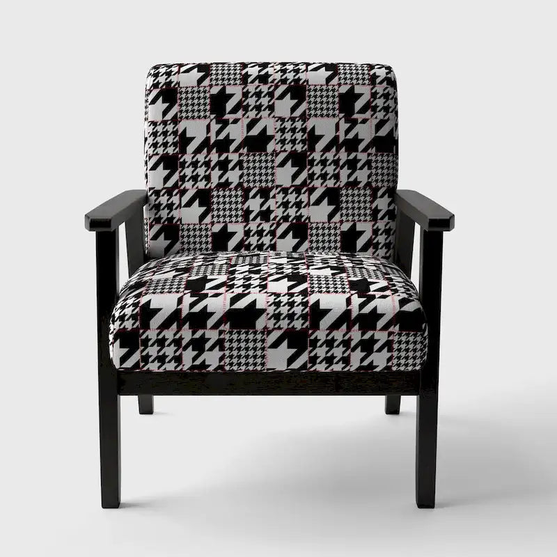 Classic Houndstooth Pattern Upholstered Mid-Century Accent Chair