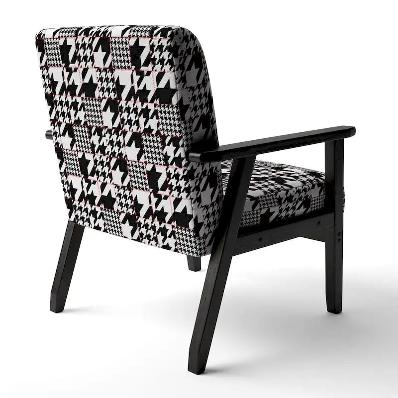Classic Houndstooth Pattern Upholstered Mid-Century Accent Chair