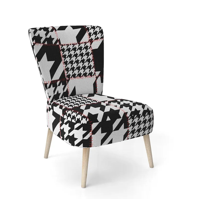 Classic Houndstooth Pattern Upholstered Mid-Century Accent Chair