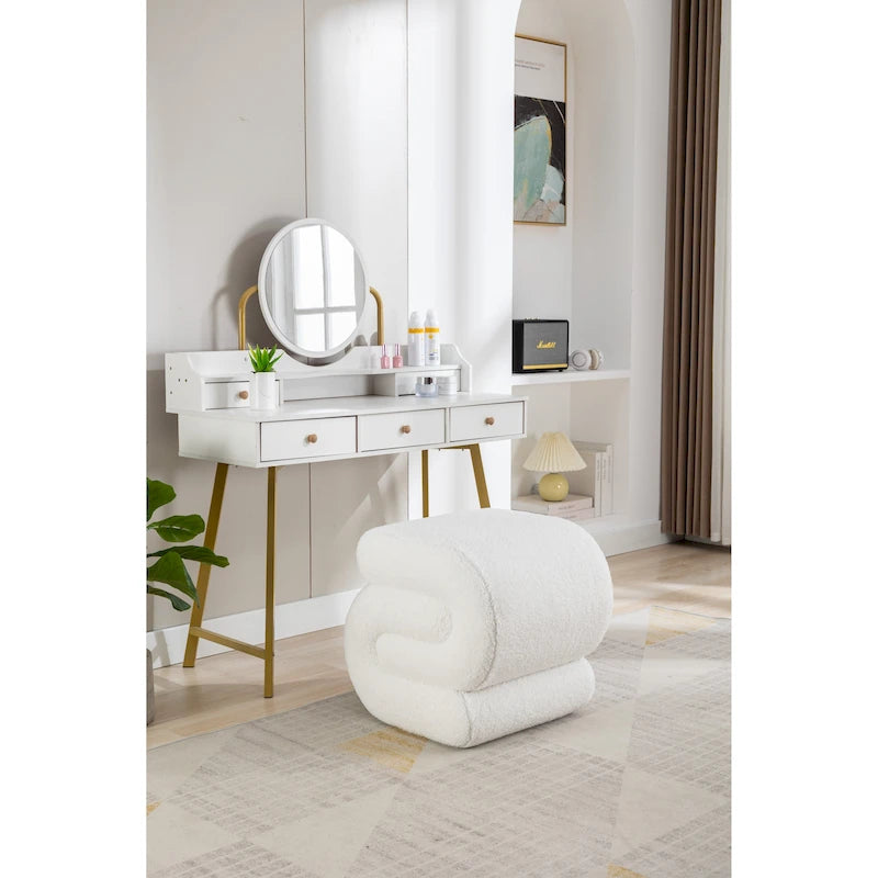 Modern S-shape Fabric Ottoman Makeup Stool Footstool