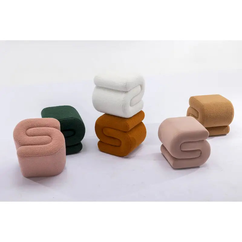 Modern S-shape Fabric Ottoman Makeup Stool Footstool