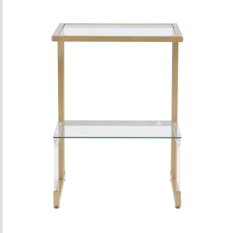 Contemporary 2-Tier End Table with Tempered Glass Shelves and Metal Frame