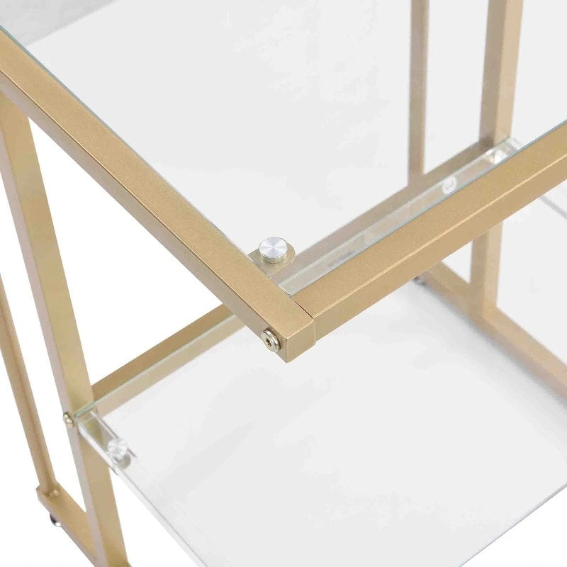 Contemporary 2-Tier End Table with Tempered Glass Shelves and Metal Frame