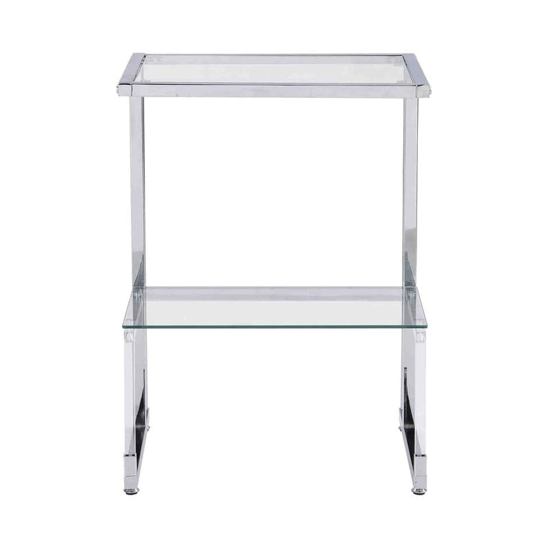 Contemporary 2-Tier End Table with Tempered Glass Shelves and Metal Frame