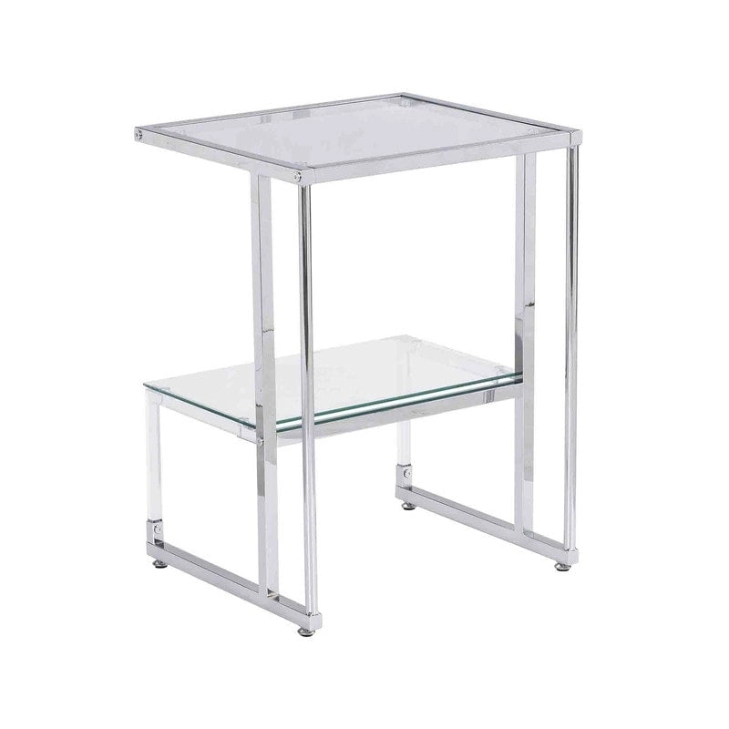 Contemporary 2-Tier End Table with Tempered Glass Shelves and Metal Frame
