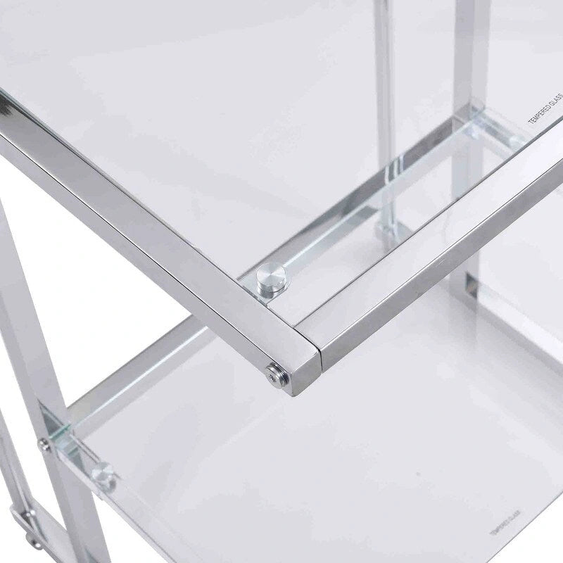 Contemporary 2-Tier End Table with Tempered Glass Shelves and Metal Frame