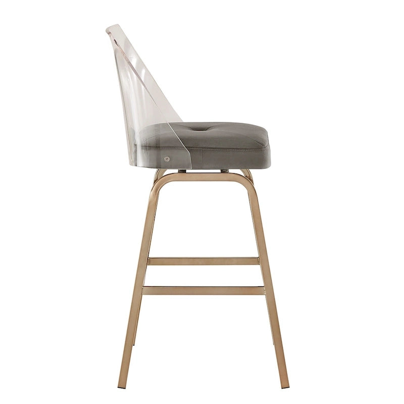Velvet Bar Height Swivel Stools with Acrylic Back, Set of 2