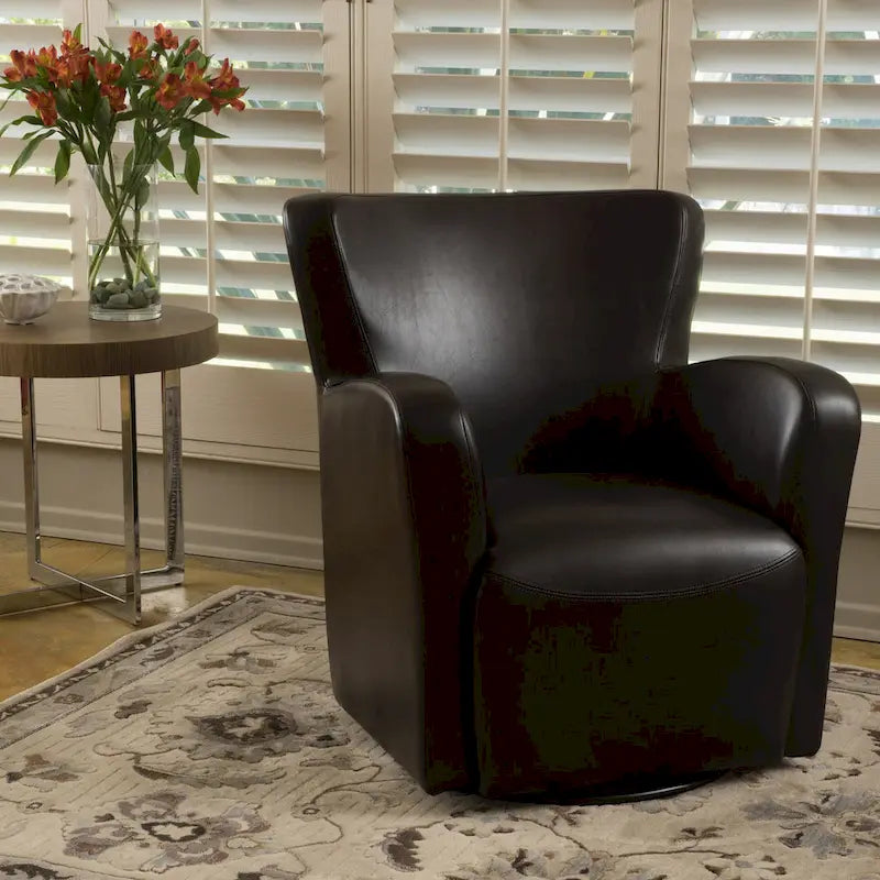 Brown / Orange / Dark Brown Wingback Swivel Club Chair, 1-Seat