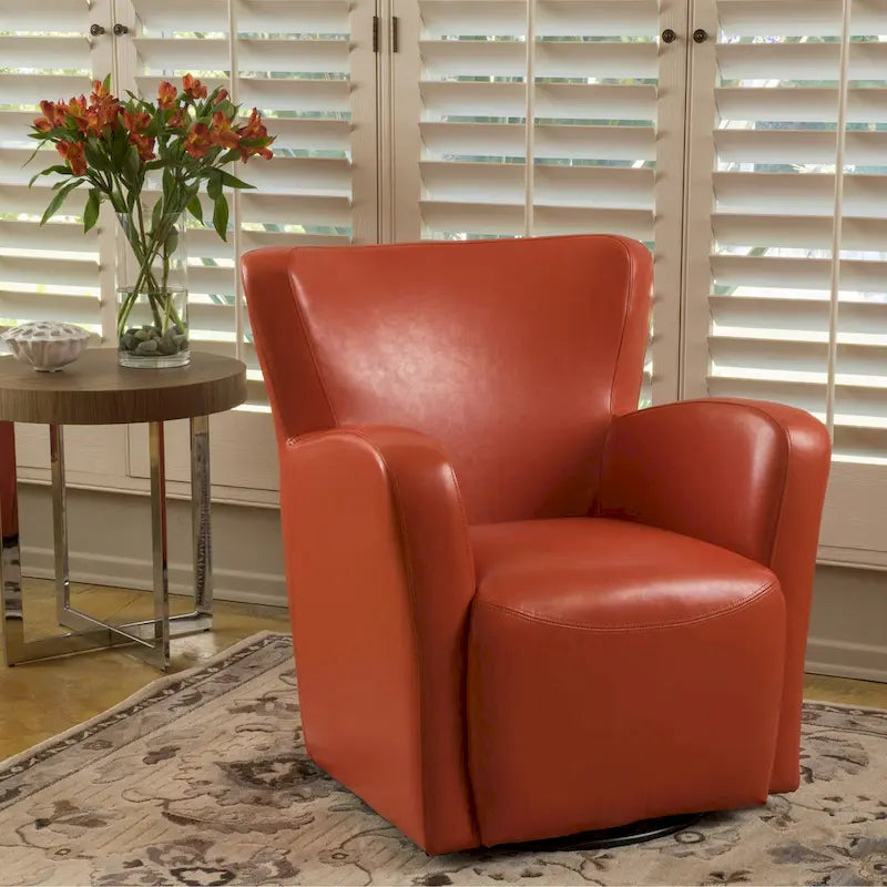 Brown / Orange / Dark Brown Wingback Swivel Club Chair, 1-Seat