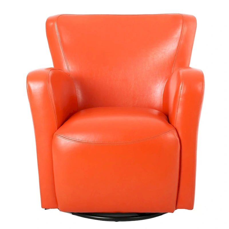 Brown / Orange / Dark Brown Wingback Swivel Club Chair, 1-Seat