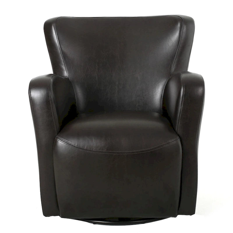 Brown / Orange / Dark Brown Wingback Swivel Club Chair, 1-Seat