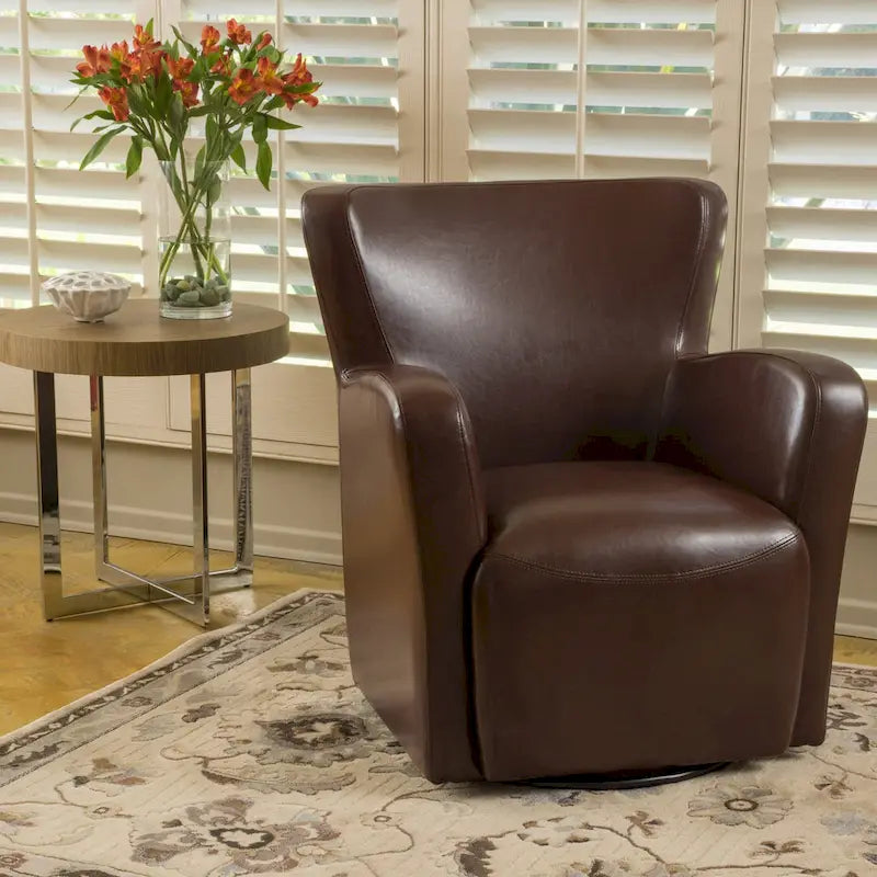 Brown / Orange / Dark Brown Wingback Swivel Club Chair, 1-Seat