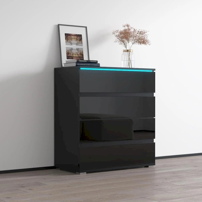 Modern Glossy 4-Drawer Dresser with 19-Color LED Lighting