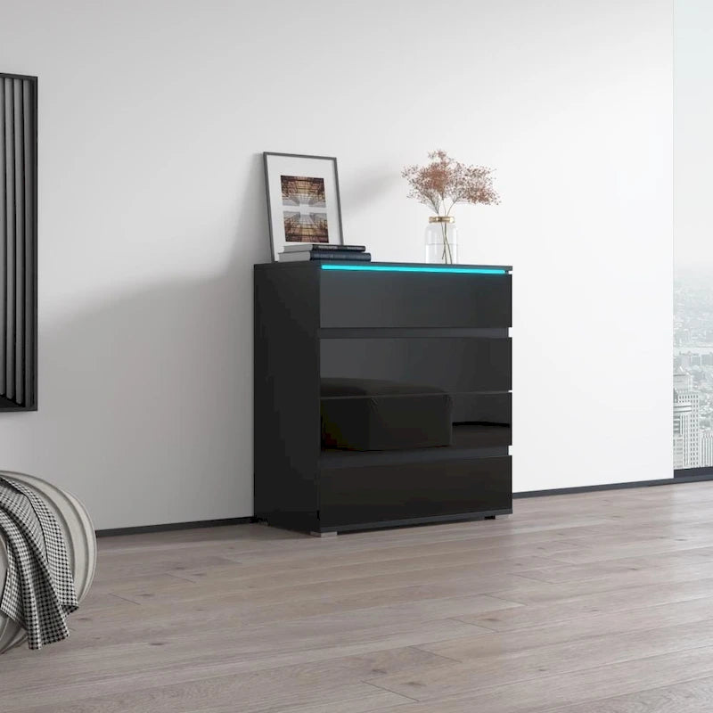 Modern Glossy 4-Drawer Dresser with 19-Color LED Lighting
