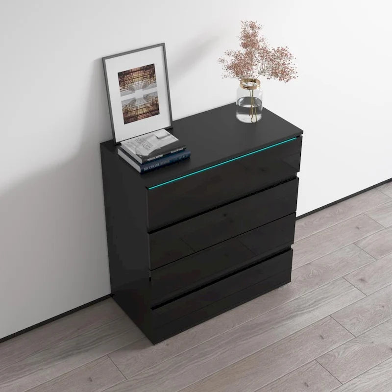 Modern Glossy 4-Drawer Dresser with 19-Color LED Lighting