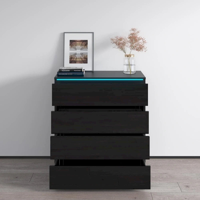 Modern Glossy 4-Drawer Dresser with 19-Color LED Lighting