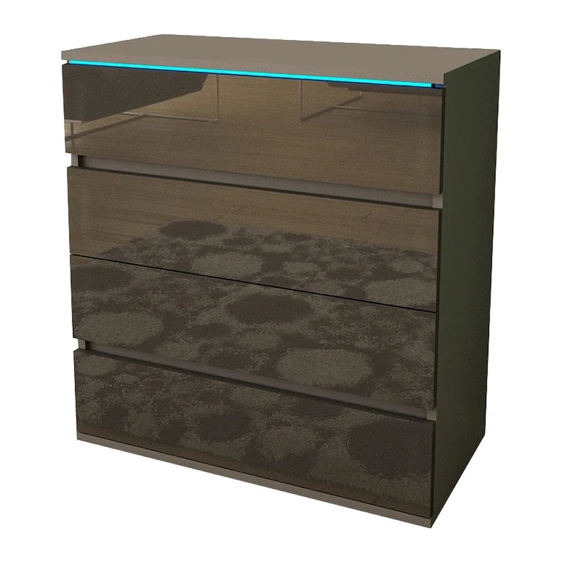 Modern Glossy 4-Drawer Dresser with 19-Color LED Lighting