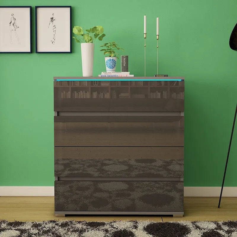 Modern Glossy 4-Drawer Dresser with 19-Color LED Lighting