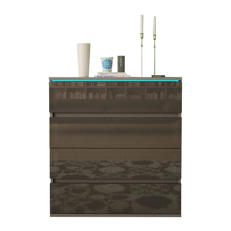 Modern Glossy 4-Drawer Dresser with 19-Color LED Lighting