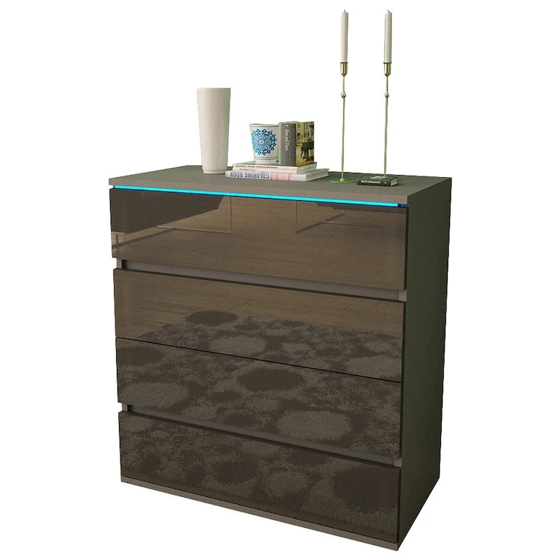 Modern Glossy 4-Drawer Dresser with 19-Color LED Lighting