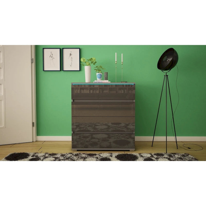 Modern Glossy 4-Drawer Dresser with 19-Color LED Lighting