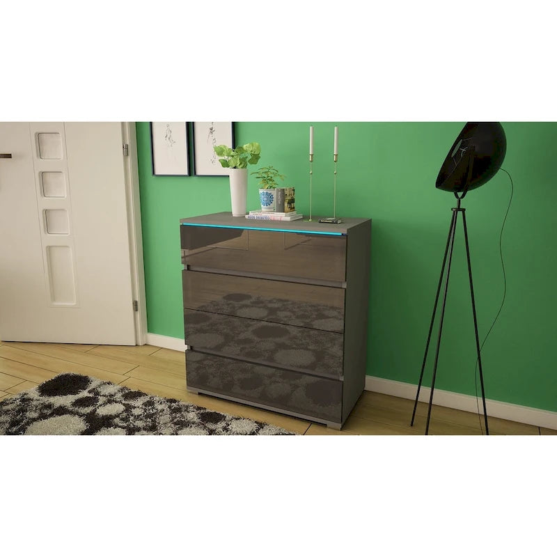 Modern Glossy 4-Drawer Dresser with 19-Color LED Lighting
