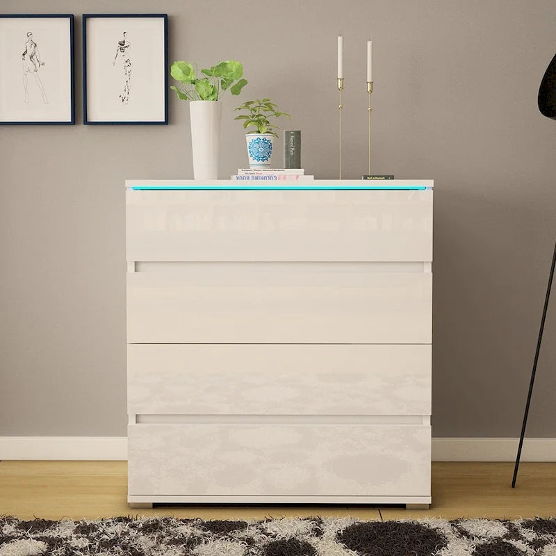 Modern Glossy 4-Drawer Dresser with 19-Color LED Lighting