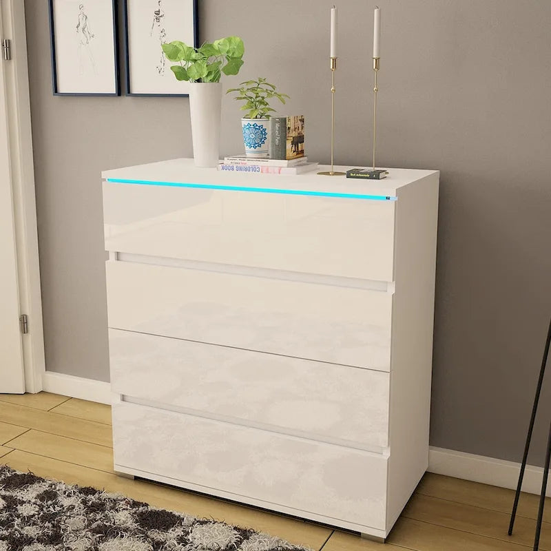 Modern Glossy 4-Drawer Dresser with 19-Color LED Lighting