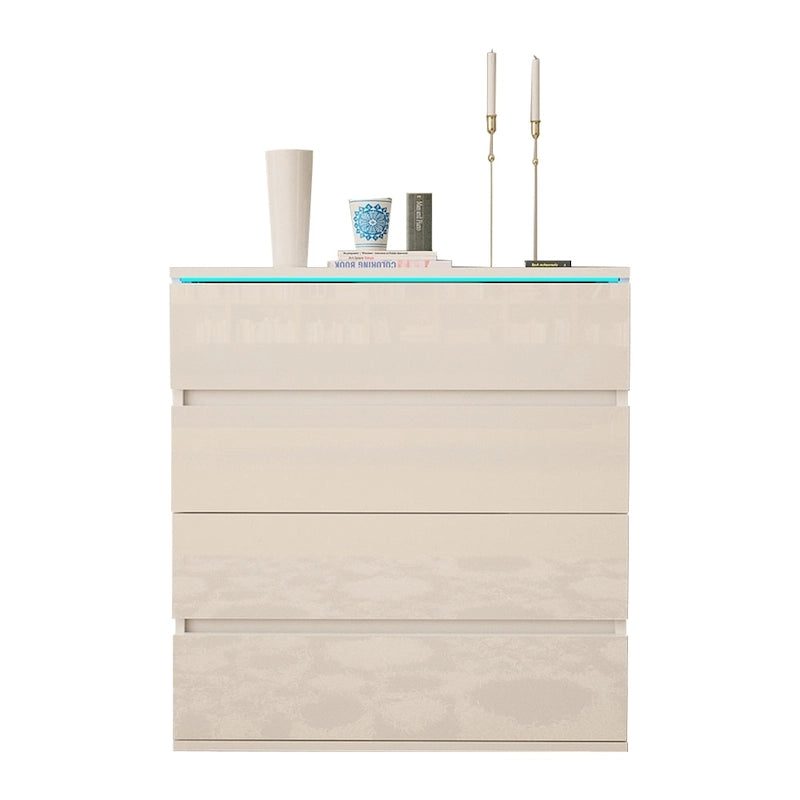 Modern Glossy 4-Drawer Dresser with 19-Color LED Lighting