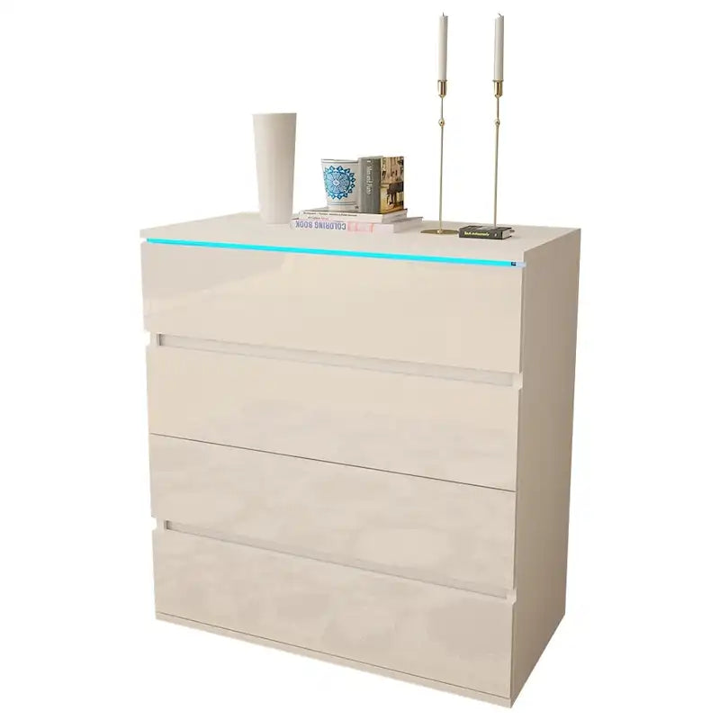 Modern Glossy 4-Drawer Dresser with 19-Color LED Lighting