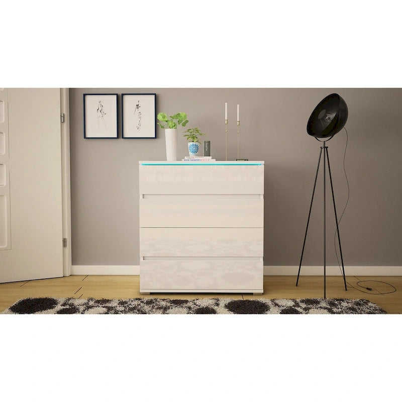 Modern Glossy 4-Drawer Dresser with 19-Color LED Lighting