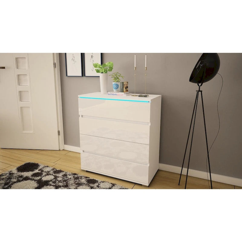 Modern Glossy 4-Drawer Dresser with 19-Color LED Lighting
