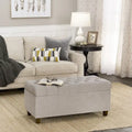 Grey Tufted Storage Bench with Dark Walnut Legs, Seats 1