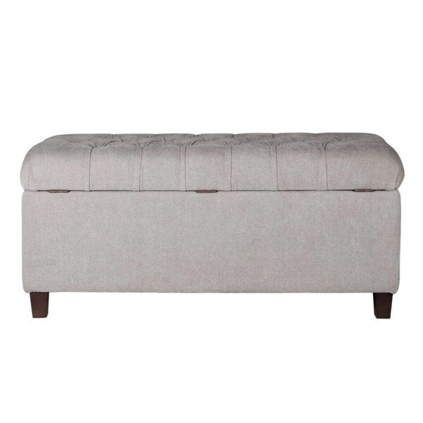 Grey Tufted Storage Bench with Dark Walnut Legs, Seats 1