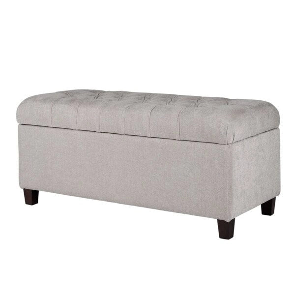 Grey Tufted Storage Bench with Dark Walnut Legs, Seats 1