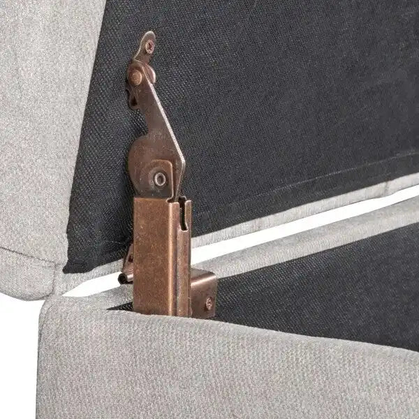 Grey Tufted Storage Bench with Dark Walnut Legs, Seats 1