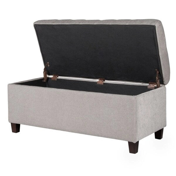 Grey Tufted Storage Bench with Dark Walnut Legs, Seats 1
