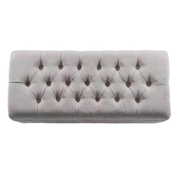 Grey Tufted Storage Bench with Dark Walnut Legs, Seats 1