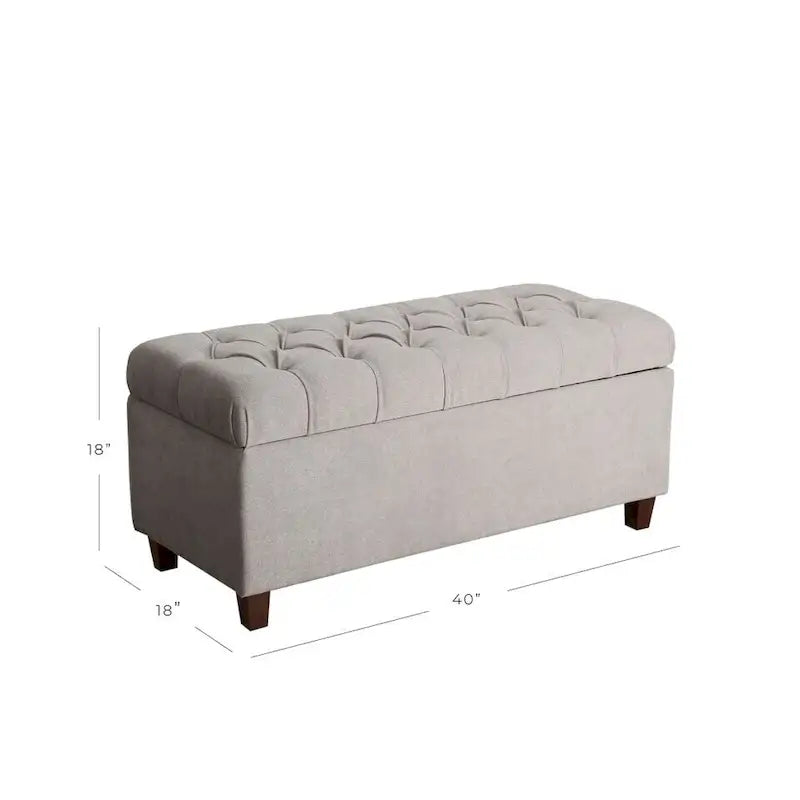 Grey Tufted Storage Bench with Dark Walnut Legs, Seats 1