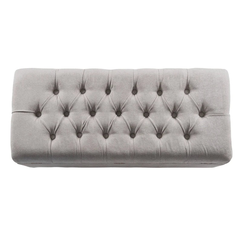 Grey Tufted Storage Bench with Dark Walnut Legs, Seats 1