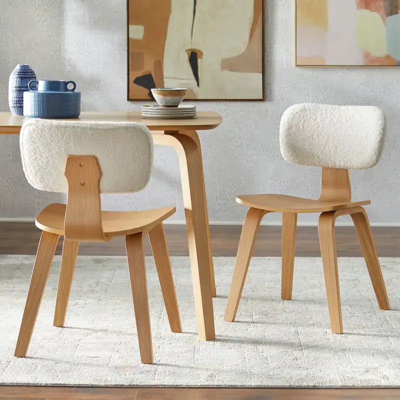 Mid-Century Modern Bentwood Dining Chairs with Boucle Back, Set of 2