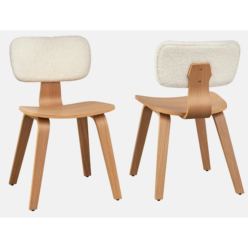 Mid-Century Modern Bentwood Dining Chairs with Boucle Back, Set of 2